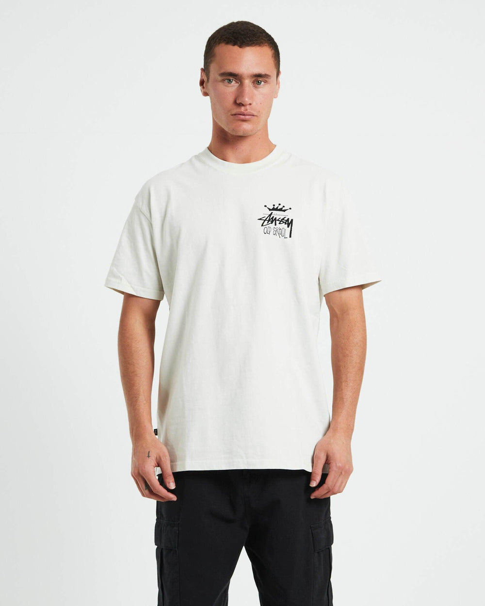 Stussy Heavyweight T-Shirt "Old Skool" (White) - COP IT AU